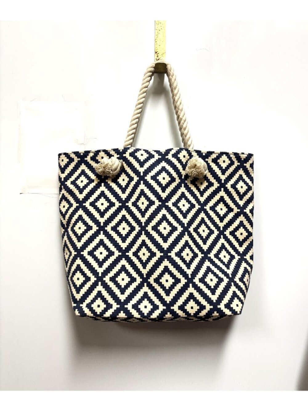 Summer & Rose Canvas Tote Bag Purse Navy Print Rope Handle